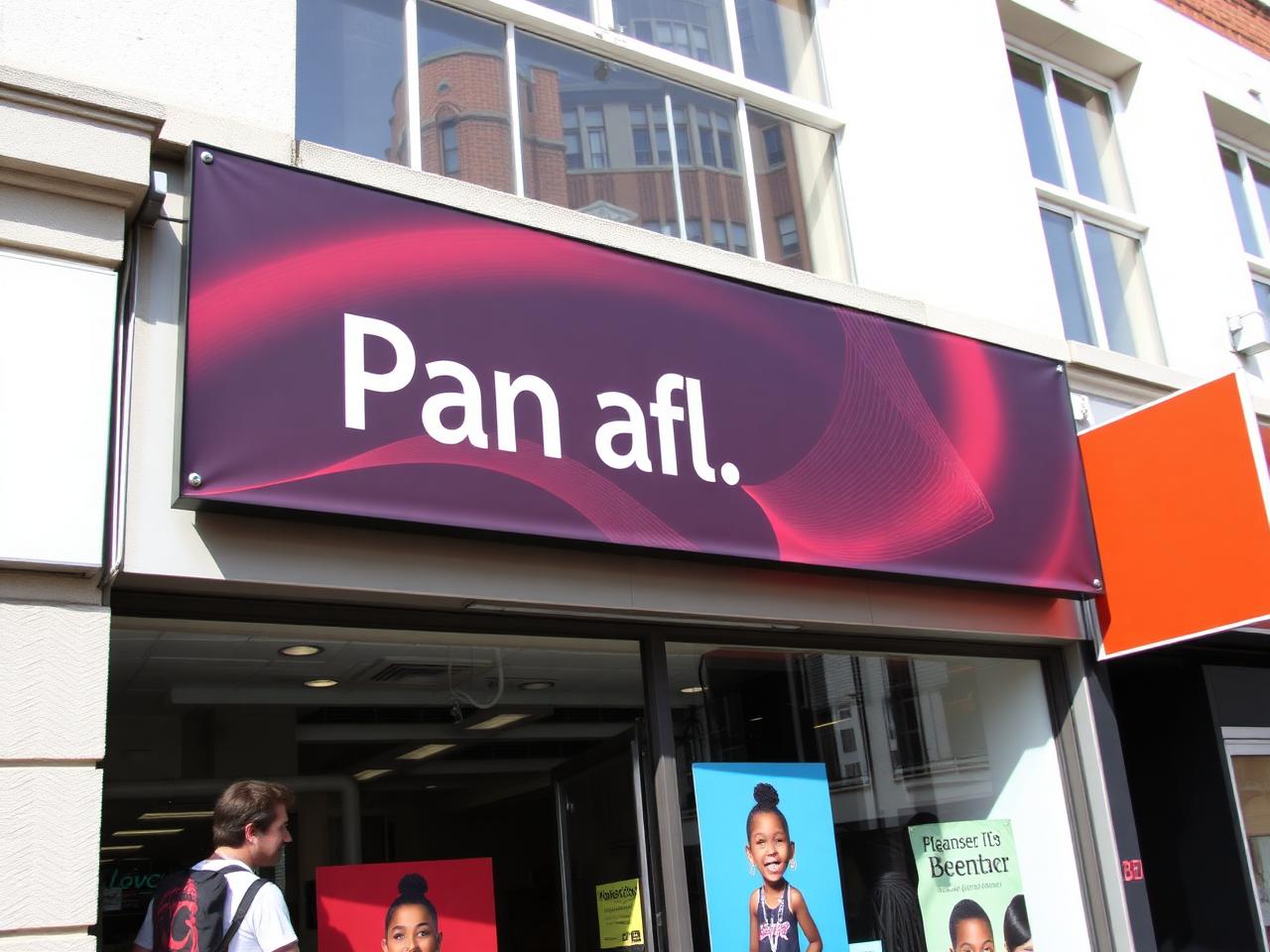 Panaflex flex banner sign mounted above a shopfront