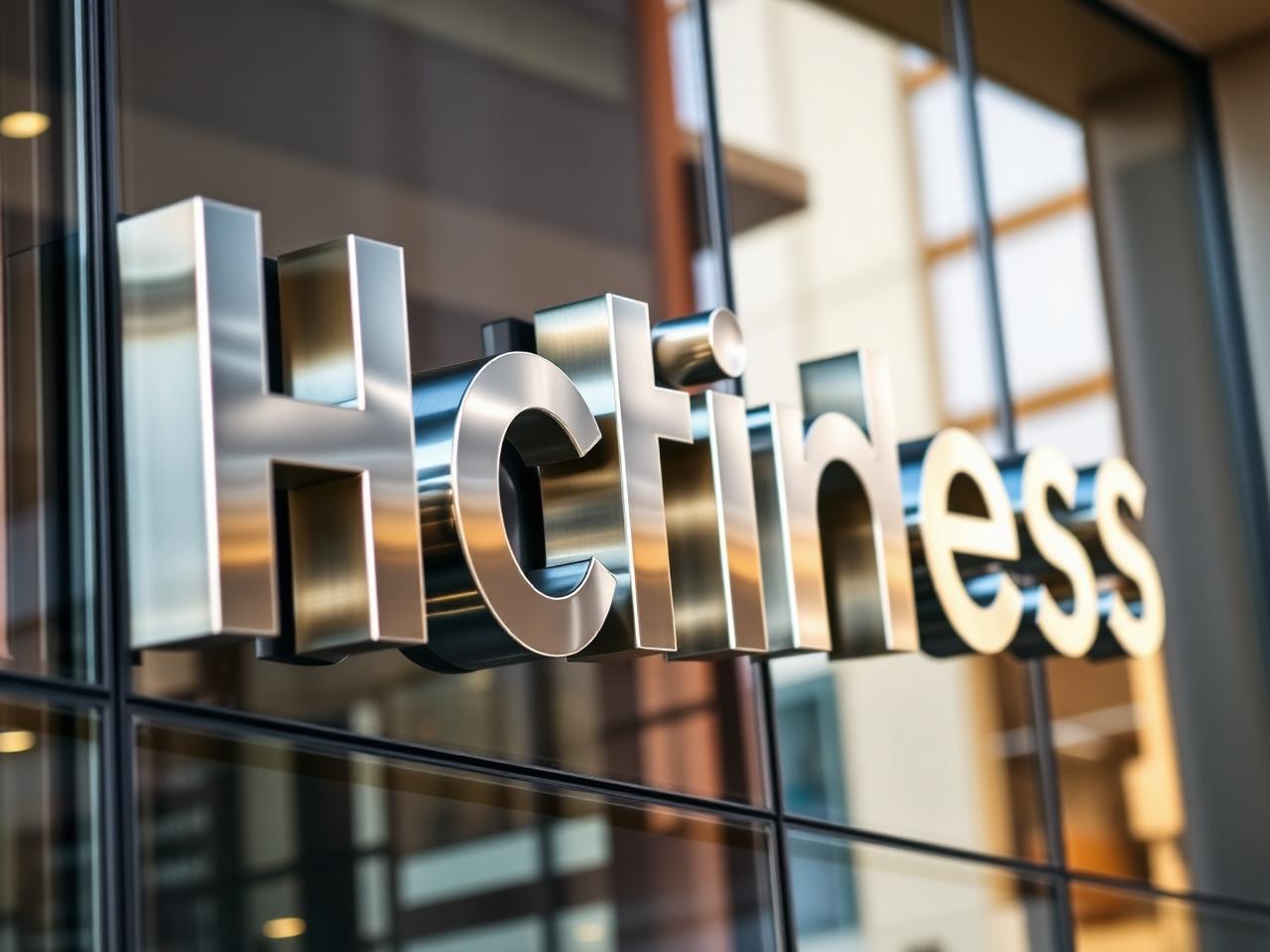 Polished stainless steel 3D letters on a modern corporate façade